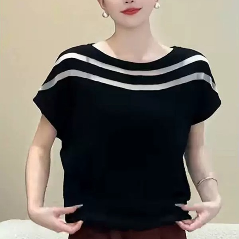 韓版夏裝冰絲針織T恤女一字領鏤空蝙蝠袖外穿顯瘦薄款設計感上衣