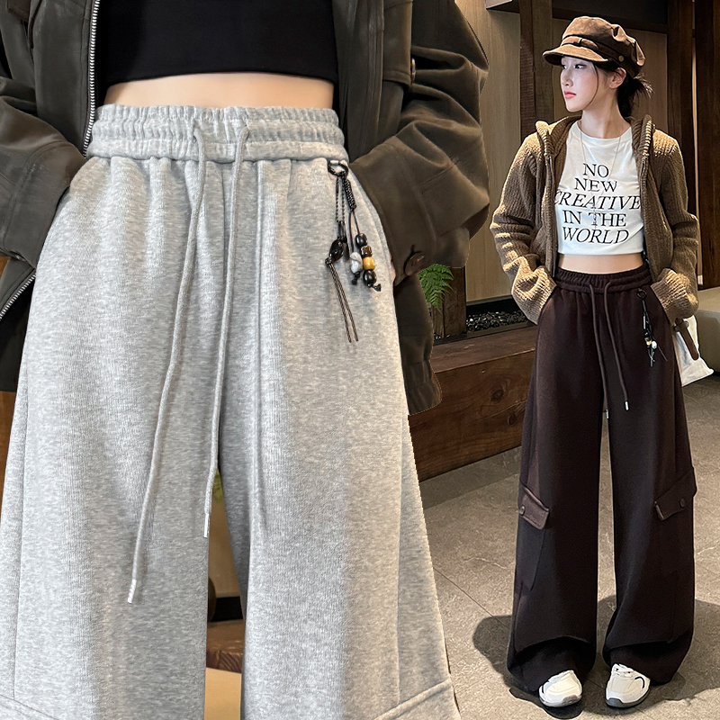 MY14929# 设计感大口袋工装卫裤阔腿裤新款宽松显瘦直筒休闲运动裤女裝...