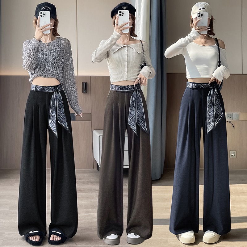 MY16201# 天丝牛仔裤阔腿系带高腰显瘦气质百搭宽松休闲直筒拖地裤女裝...