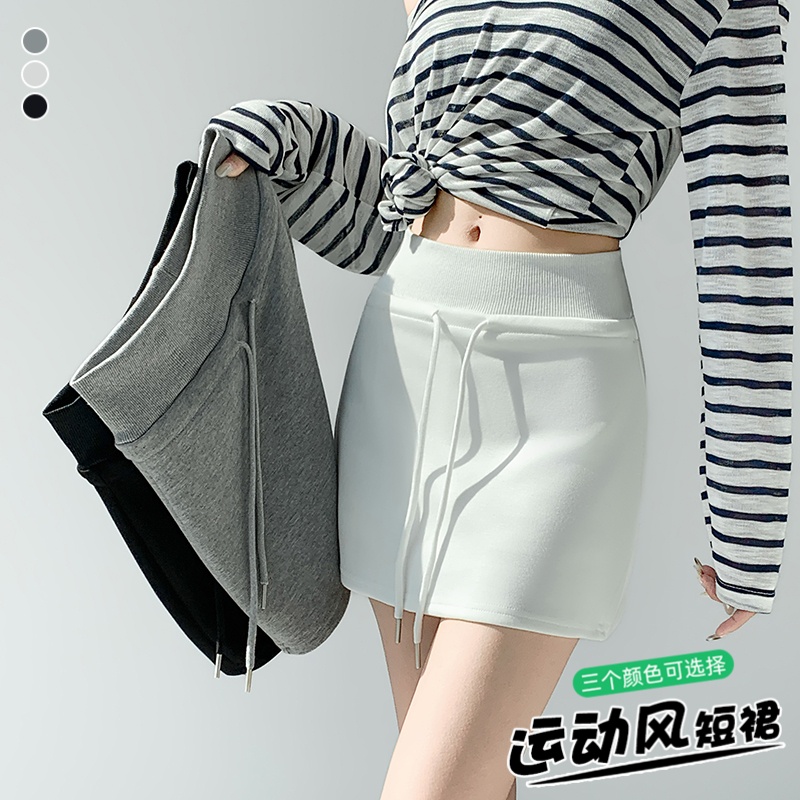 實拍辣妹抽繩運動短裙2026春夏少女運動感高腰百搭包臀A字半身裙