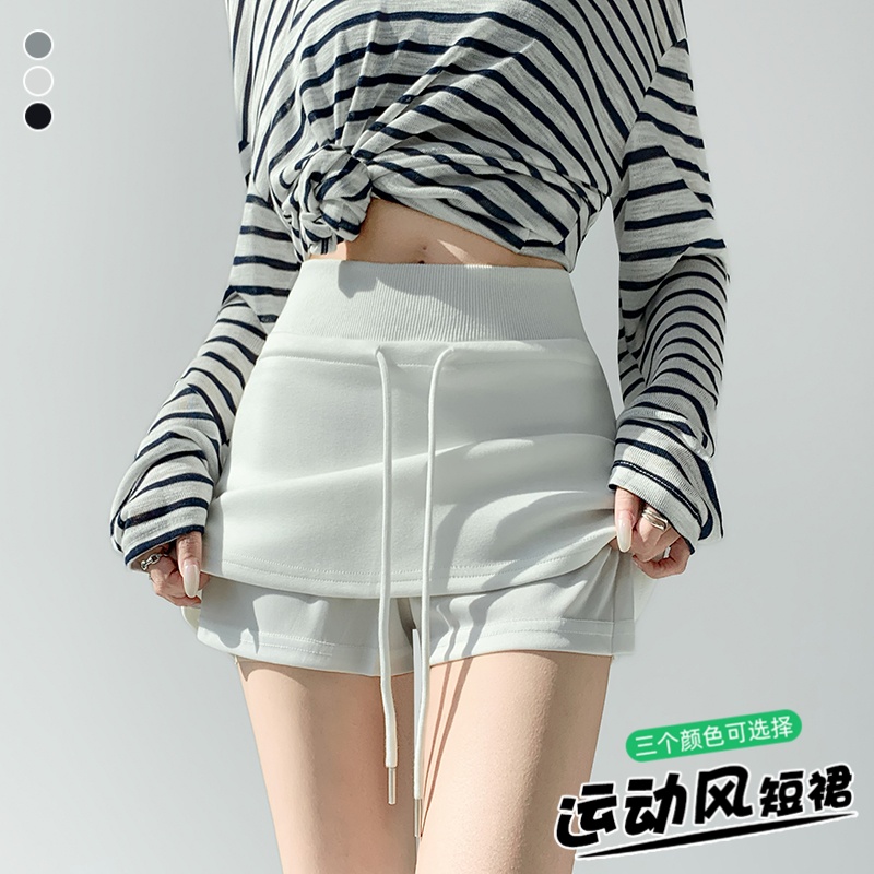實拍辣妹抽繩運動短裙2026春夏少女運動感高腰百搭包臀A字半身裙
