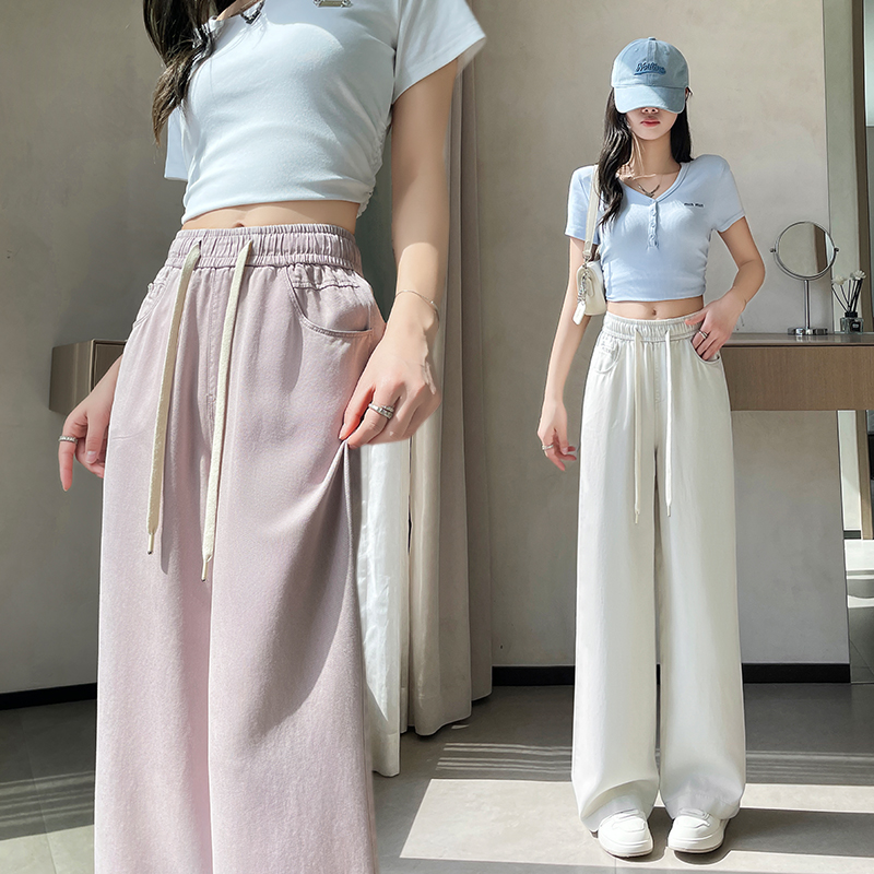 實拍彩色天絲牛仔褲女2026新款百搭時尚高腰顯高顯瘦修身闊腿褲
