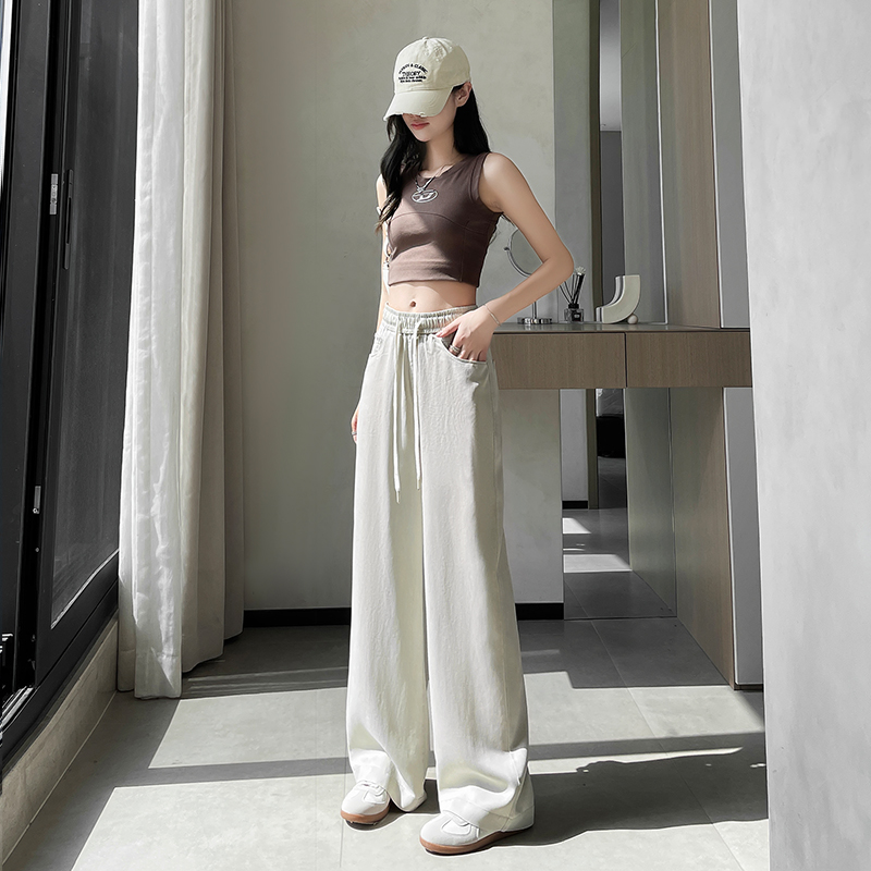 實拍彩色天絲牛仔褲女2026新款百搭時尚高腰顯高顯瘦修身闊腿褲
