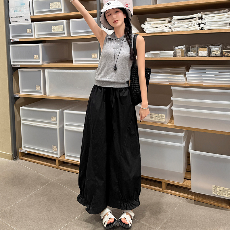 木耳邊花苞褲女夏季2026新高腰垂感寬松抽繩休閑九分闊腿燈籠褲