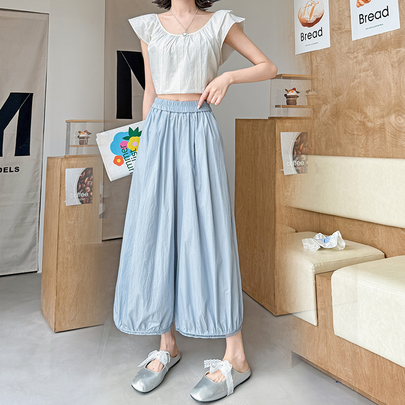 韓系2026夏薄款鏤空蕾絲花邊花苞褲女九分顯瘦洋氣闊腿燈籠氣球褲
