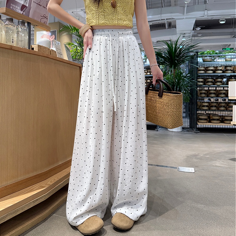 亞麻波點休閑褲2026夏季新款肌理感慵懶冰絲垂感山本褲直筒闊腿褲