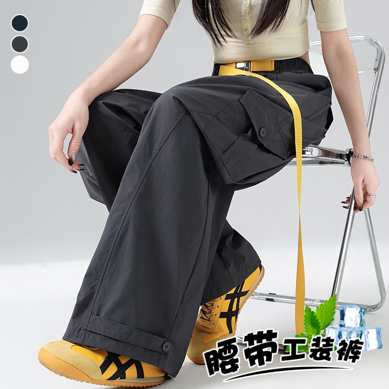 實拍彎刀工裝褲女夏季爆款2026新款高腰顯瘦寬松闊腿速干運動褲