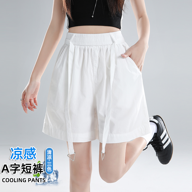 洗水棉短褲女2026新款夏天薄款腰帶五分褲休閑寬松顯瘦闊腿中褲