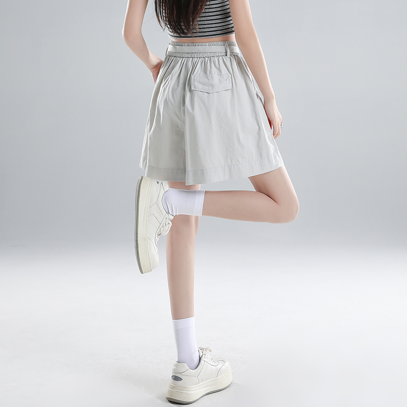 洗水棉短褲女2026新款夏天薄款腰帶五分褲休閑寬松顯瘦闊腿中褲