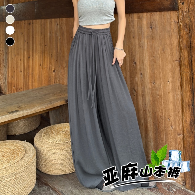 老錢風亞麻闊腿褲女2026夏季新款抽繩山本褲高腰顯瘦慵懶休閑褲