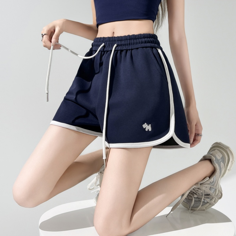 美式松緊腰撞色休閑短褲女2026新款夏季時尚寬松a字闊腿熱褲衛褲