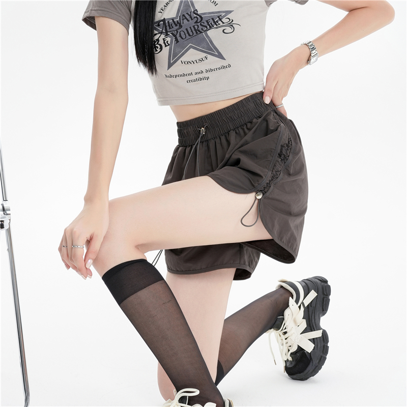 RY1912# 实拍速干运动短裤女夏季新款设计感抽绳阔腿裤小个子超薄冰丝裤...