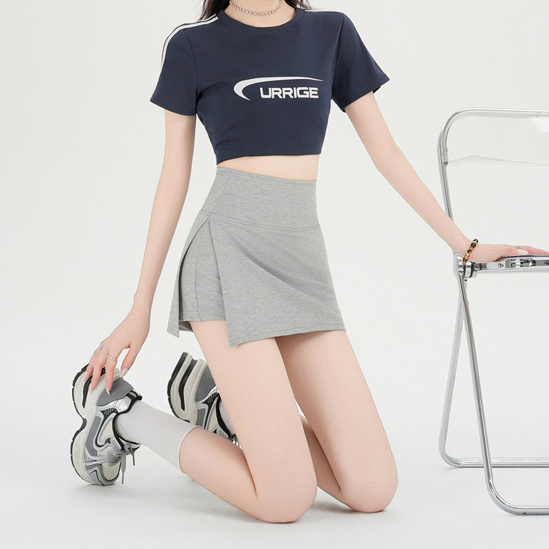 RY1909# 实拍美式辣妹灰色半身裙裤女夏季新款高腰侧开叉运动短裙包臀裤...