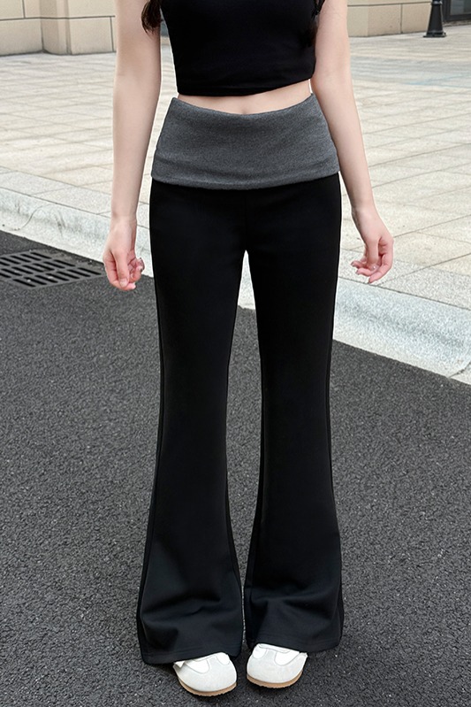 實拍拼接喇叭褲女夏季2026新款辣妹高腰顯瘦休閑瑜伽闊腿運動衛褲