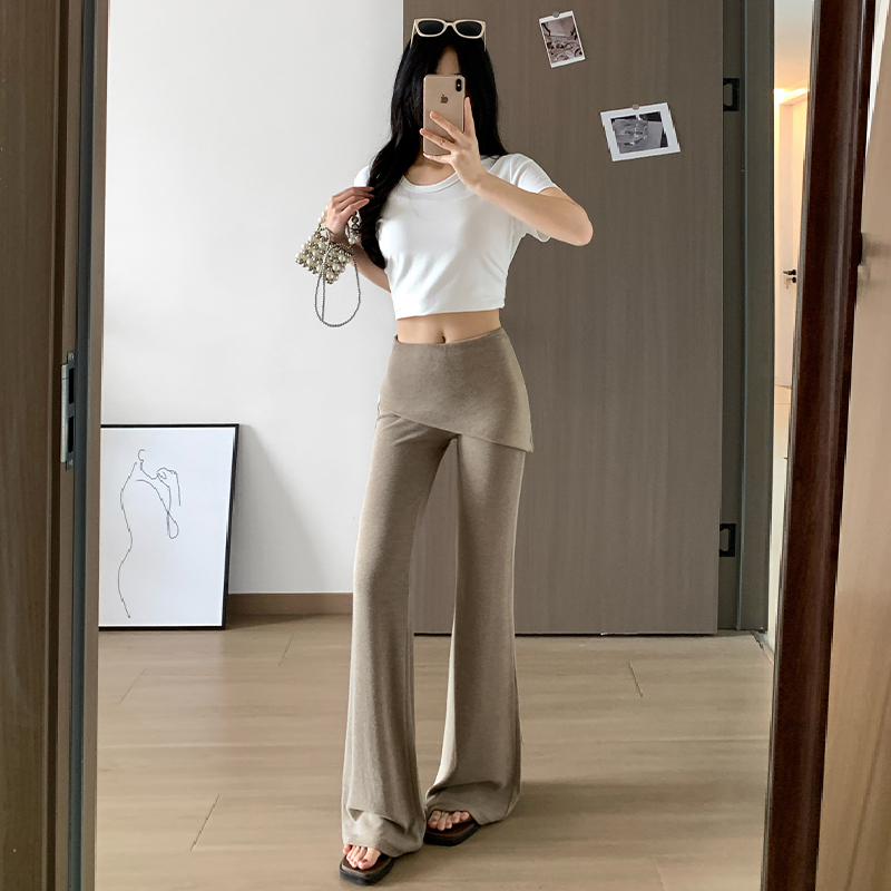 實拍趙露思同款假兩件屁簾微辣褲女夏季高腰顯瘦休閑運動喇叭褲女