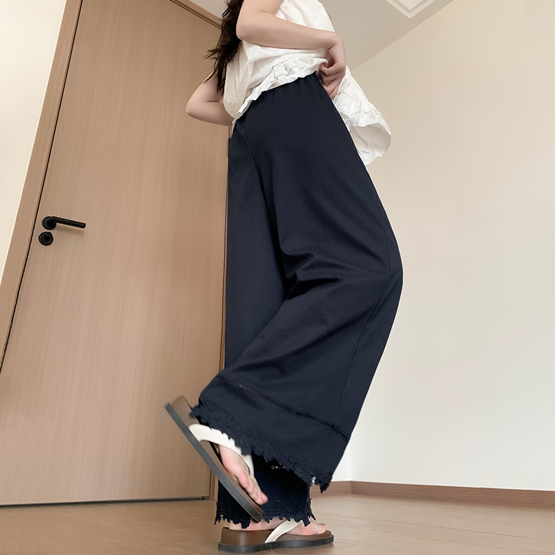 實拍花邊闊腿褲子女款2026夏季新款寬松直筒休閑褲高腰顯瘦九分褲