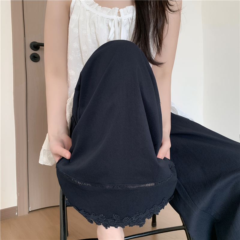 實拍花邊闊腿褲子女款2026夏季新款寬松直筒休閑褲高腰顯瘦九分褲