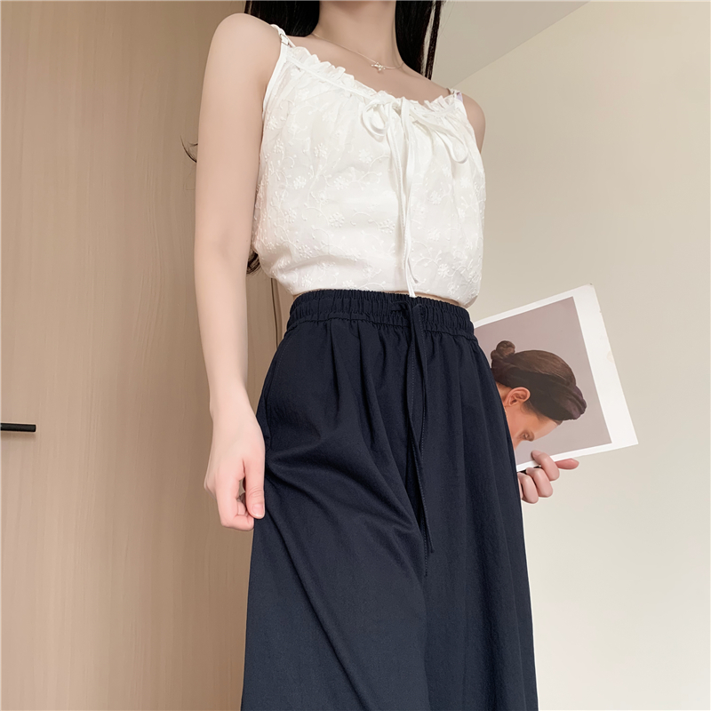 實拍花邊闊腿褲子女款2026夏季新款寬松直筒休閑褲高腰顯瘦九分褲