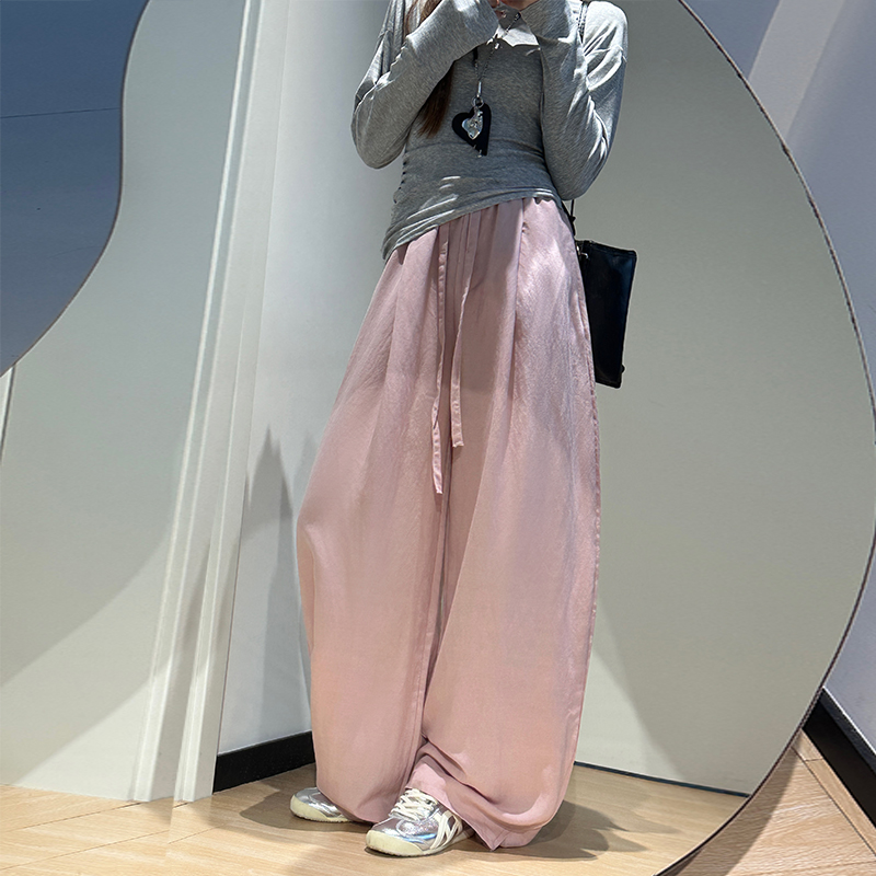 實拍萊賽爾亞麻褲子女夏季2026新款寬松慵懶垂墜感休閑彎刀闊腿褲