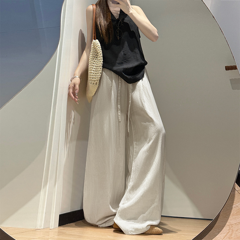 實拍萊賽爾亞麻褲子女夏季2026新款寬松慵懶垂墜感休閑彎刀闊腿褲