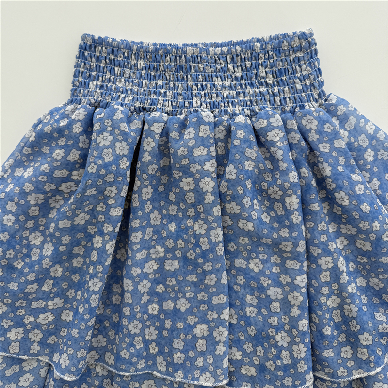實拍碎花A字半身裙女夏韓系不規則百搭顯瘦松緊腰蓬蓬蛋糕中長裙