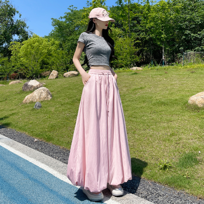 實拍花苞裙褲女夏季薄款2026新款高腰垂感燈籠褲小個子休閑闊腿褲