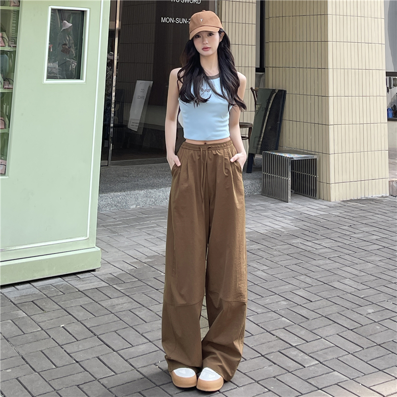 實拍冰絲山本闊腿褲女夏季薄款休閑拼接小個子寬松顯瘦速干彎刀褲