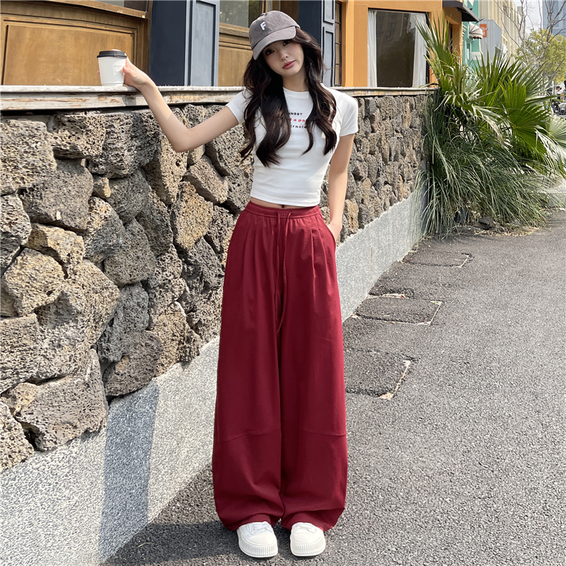 實拍冰絲山本闊腿褲女夏季薄款休閑拼接小個子寬松顯瘦速干彎刀褲