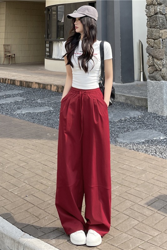 實拍冰絲山本闊腿褲女夏季薄款休閑拼接小個子寬松顯瘦速干彎刀褲