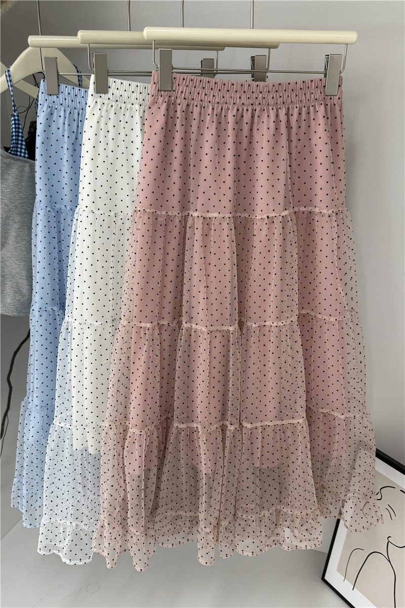 實拍法式浪漫風波點網紗蓬蓬半身裙女2026夏季新款松緊高腰A字裙
