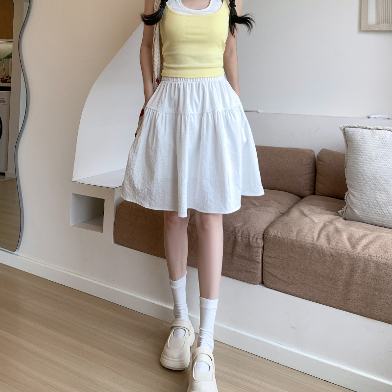 實拍日系藏青色半身裙女夏季薄款2026新款傘裙高腰小個子五分短裙