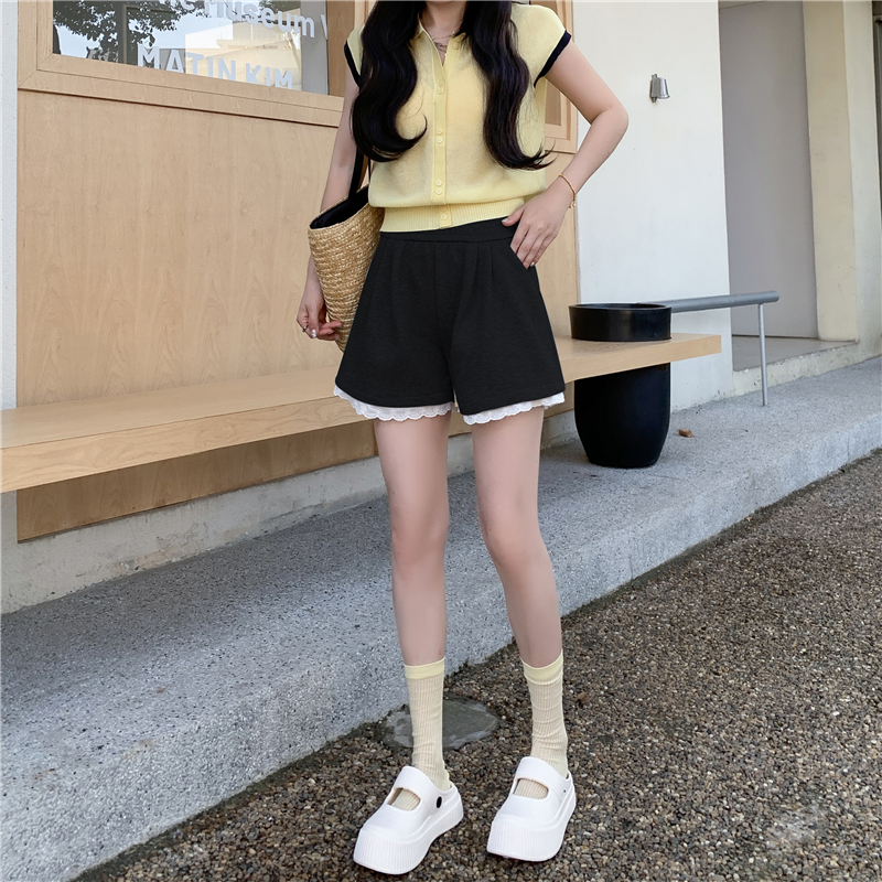 實拍運動風蕾絲拼接短褲女夏季2026新款外穿熱褲小個子高腰三分褲