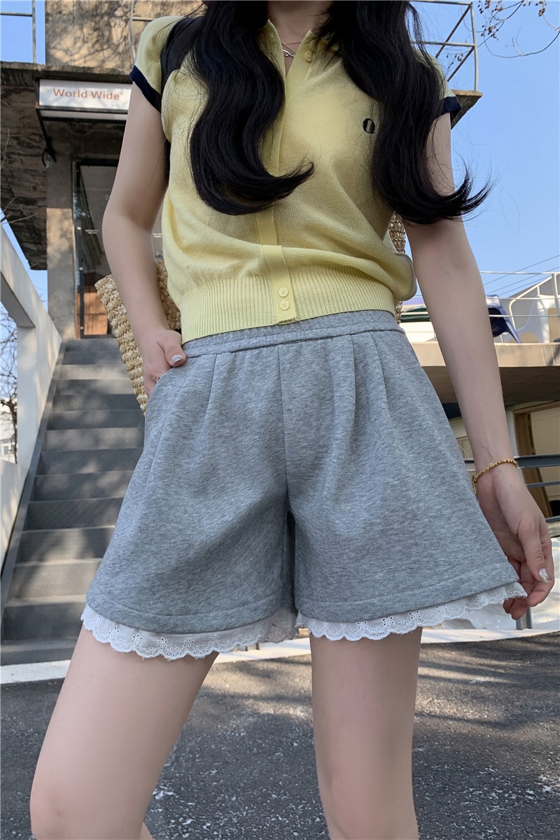 實拍運動風蕾絲拼接短褲女夏季2026新款外穿熱褲小個子高腰三分褲