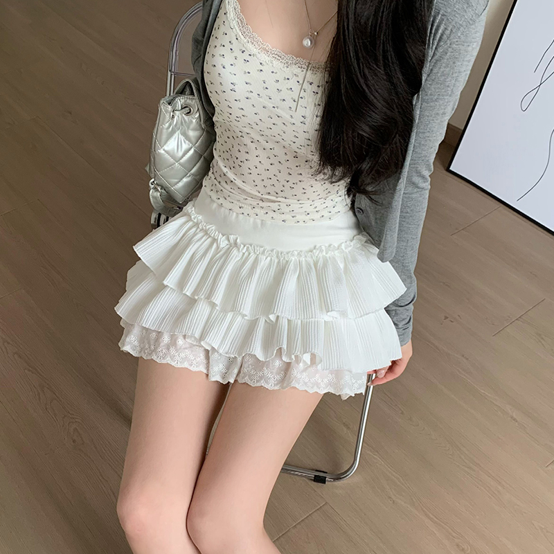 實拍夏季韓系百搭白色蛋糕半身裙女超好看荷葉邊低腰A字蓬蓬短裙