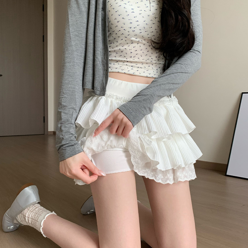 實拍夏季韓系百搭白色蛋糕半身裙女超好看荷葉邊低腰A字蓬蓬短裙