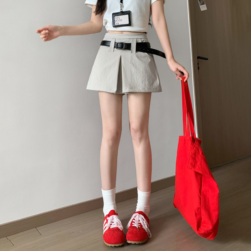 實拍卡其色工裝短褲女夏季設計感百搭高腰顯瘦寬松美式a字短褲裙