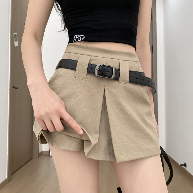 實拍卡其色工裝短褲女夏季設計感百搭高腰顯瘦寬松美式a字短褲裙