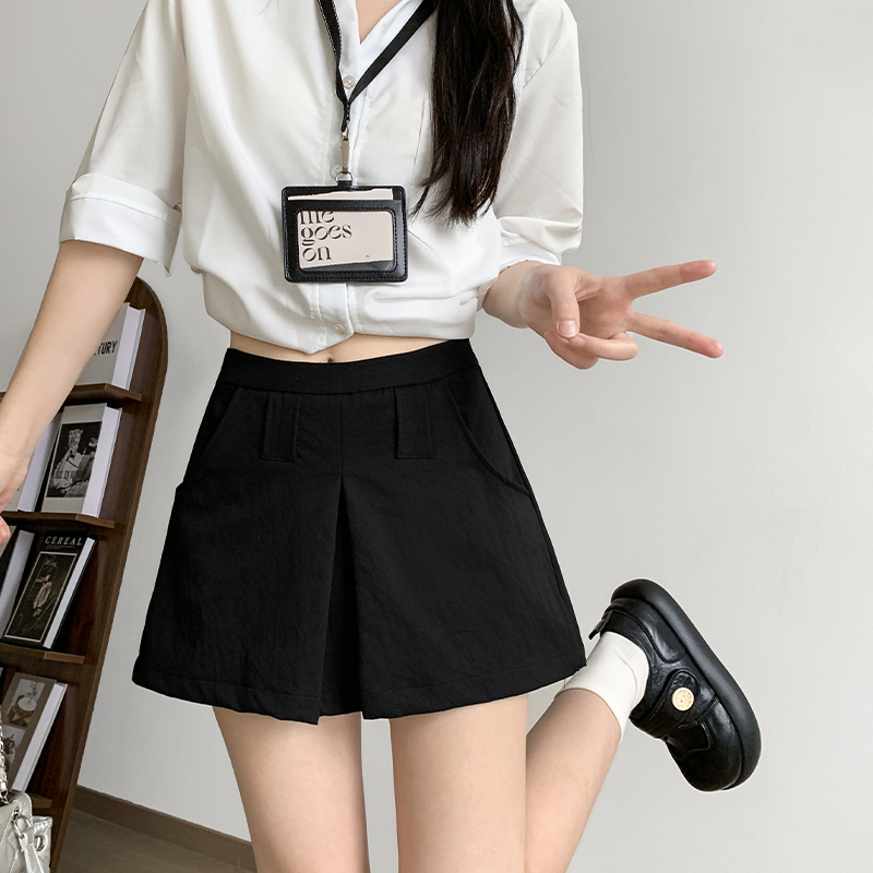 實拍卡其色工裝短褲女夏季設計感百搭高腰顯瘦寬松美式a字短褲裙