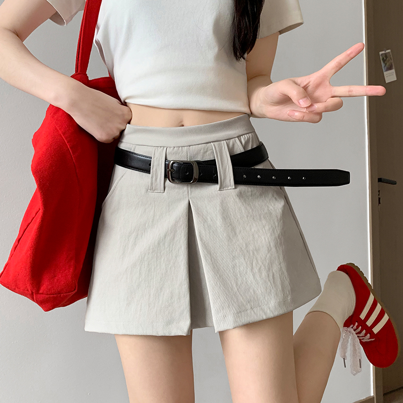 實拍卡其色工裝短褲女夏季設計感百搭高腰顯瘦寬松美式a字短褲裙