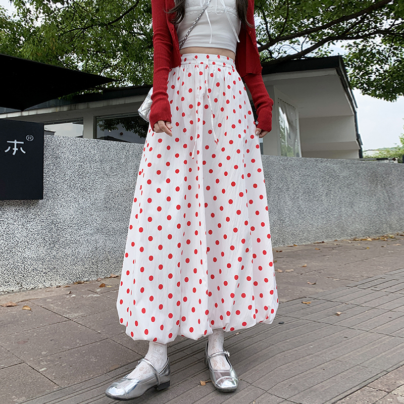 實拍波點花苞裙女夏季2026新款小個子巨好看的裙子高腰中長款傘裙