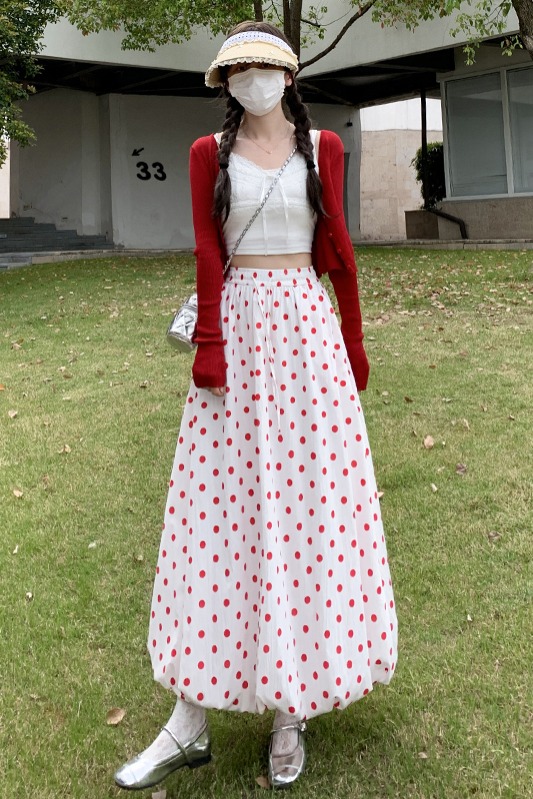實拍波點花苞裙女夏季2026新款小個子巨好看的裙子高腰中長款傘裙
