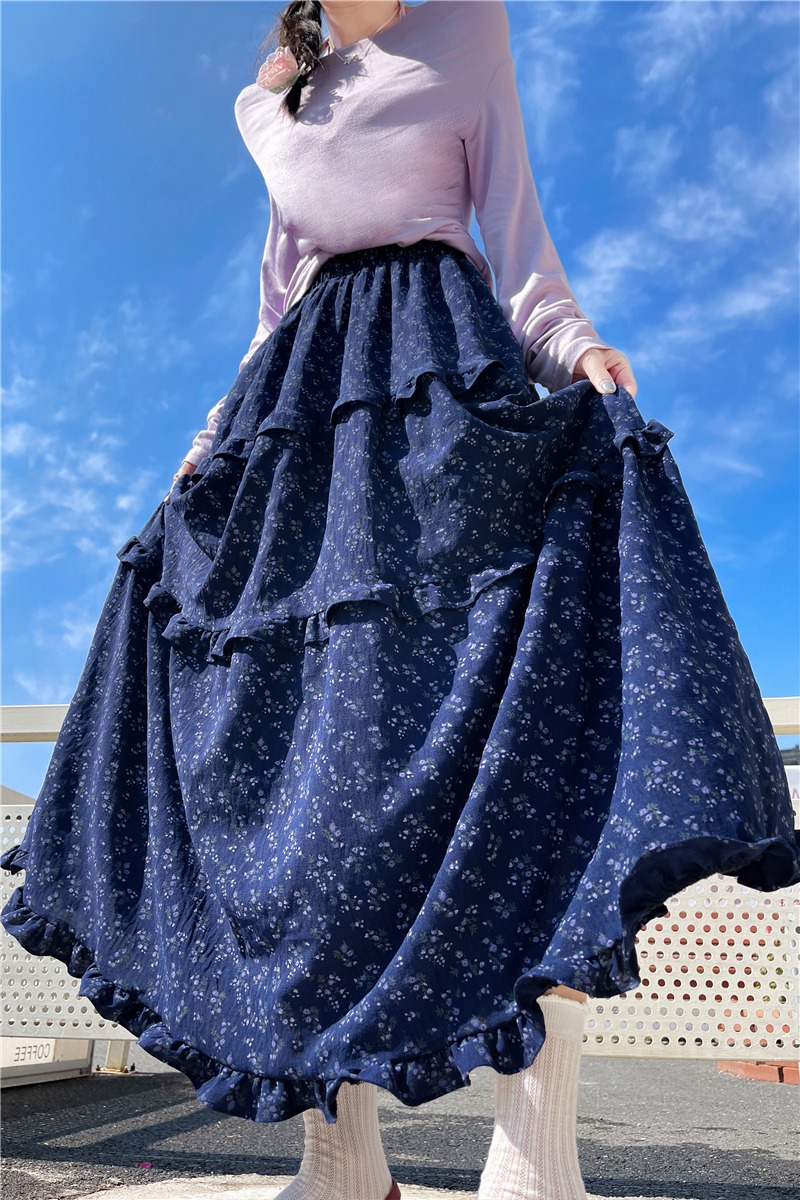 實拍韓系碎花半身裙女中長款夏季新款高腰顯瘦a字長裙蓬蓬蛋糕裙
