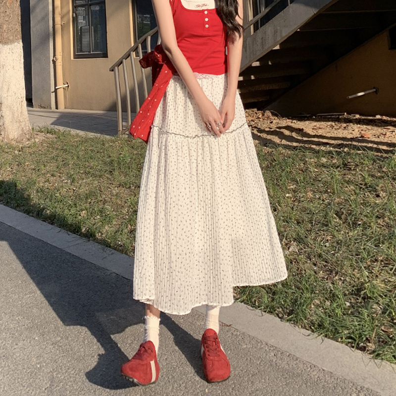 實拍韓系碎花蛋糕裙女夏季薄款新款高腰顯瘦傘裙小個子a字半身裙