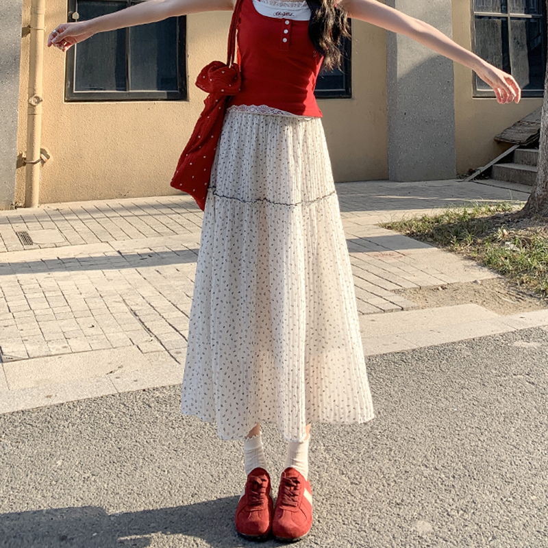 實拍韓系碎花蛋糕裙女夏季薄款新款高腰顯瘦傘裙小個子a字半身裙
