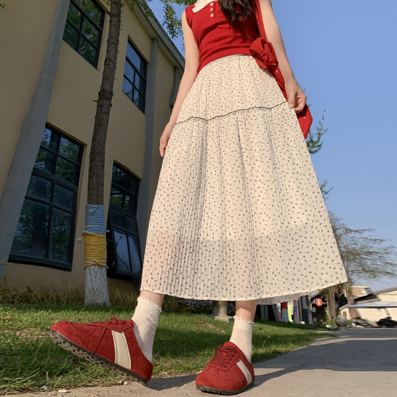 實拍韓系碎花蛋糕裙女夏季薄款新款高腰顯瘦傘裙小個子a字半身裙
