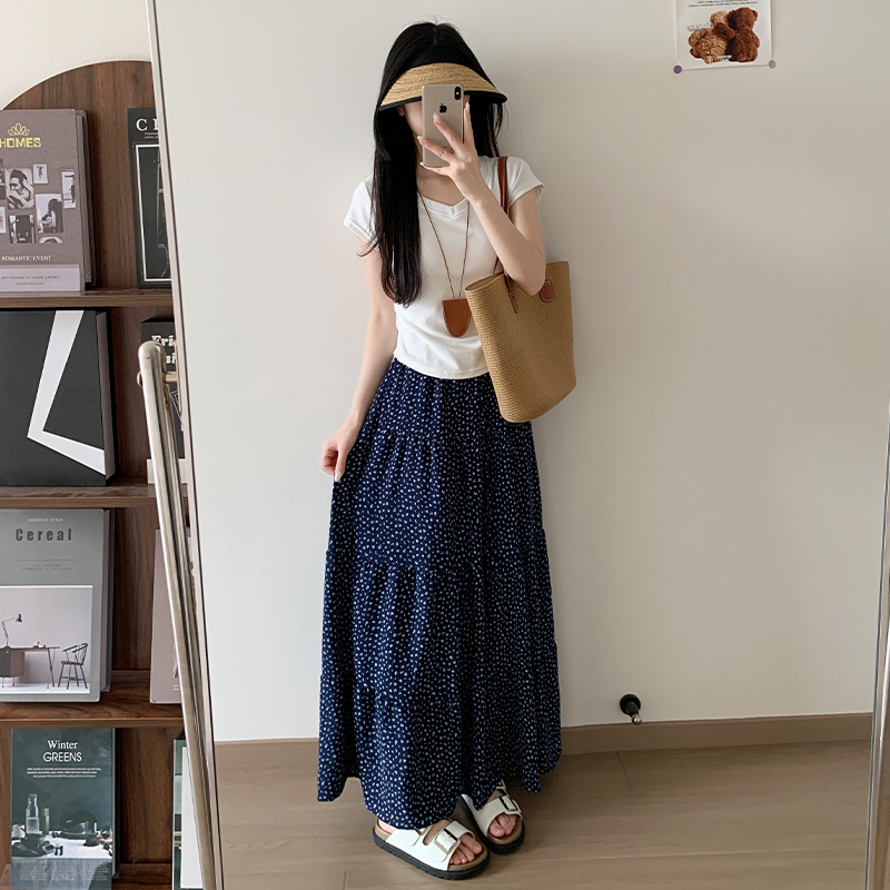 實拍2026夏季新款韓系碎花半身裙女設計感顯瘦氣質百搭a字裙子女