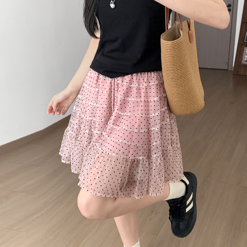 實拍波點長裙女夏季2026新款絕美超好看紗裙垂感小個子a字半身裙