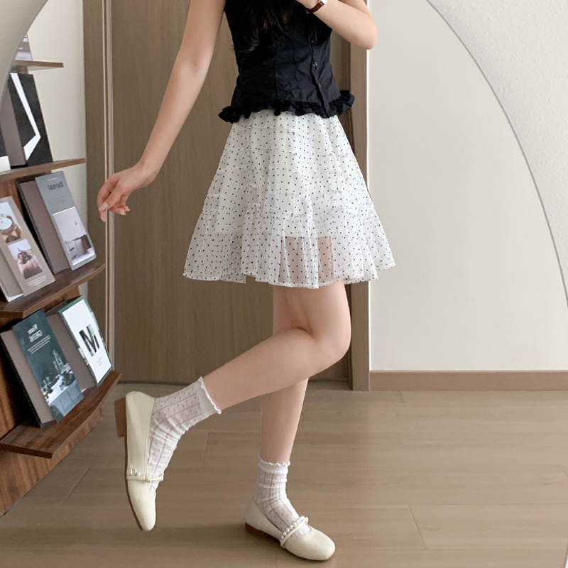 實拍波點長裙女夏季2026新款絕美超好看紗裙垂感小個子a字半身裙