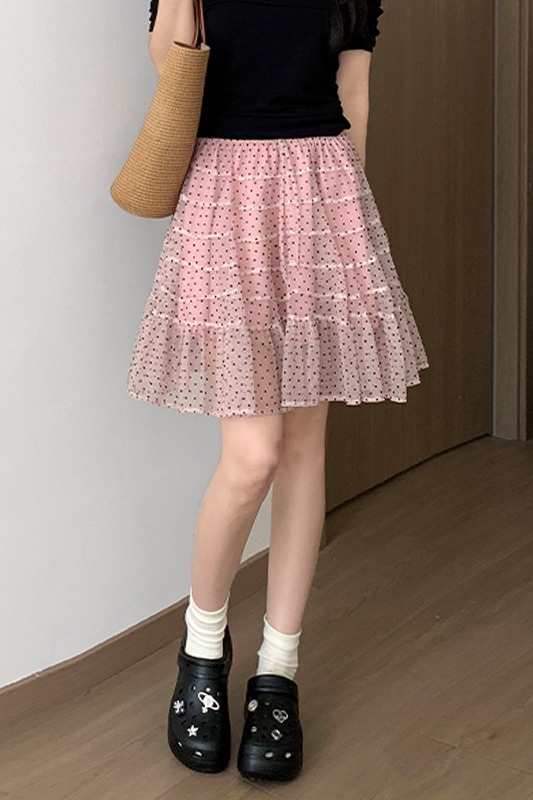 實拍波點長裙女夏季2026新款絕美超好看紗裙垂感小個子a字半身裙