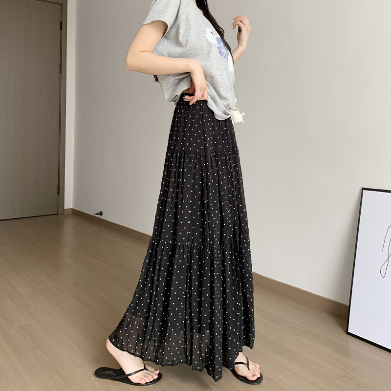 實拍2026新款波點半身裙女夏a字裙梨型身材遮胯顯瘦高腰中長裙子